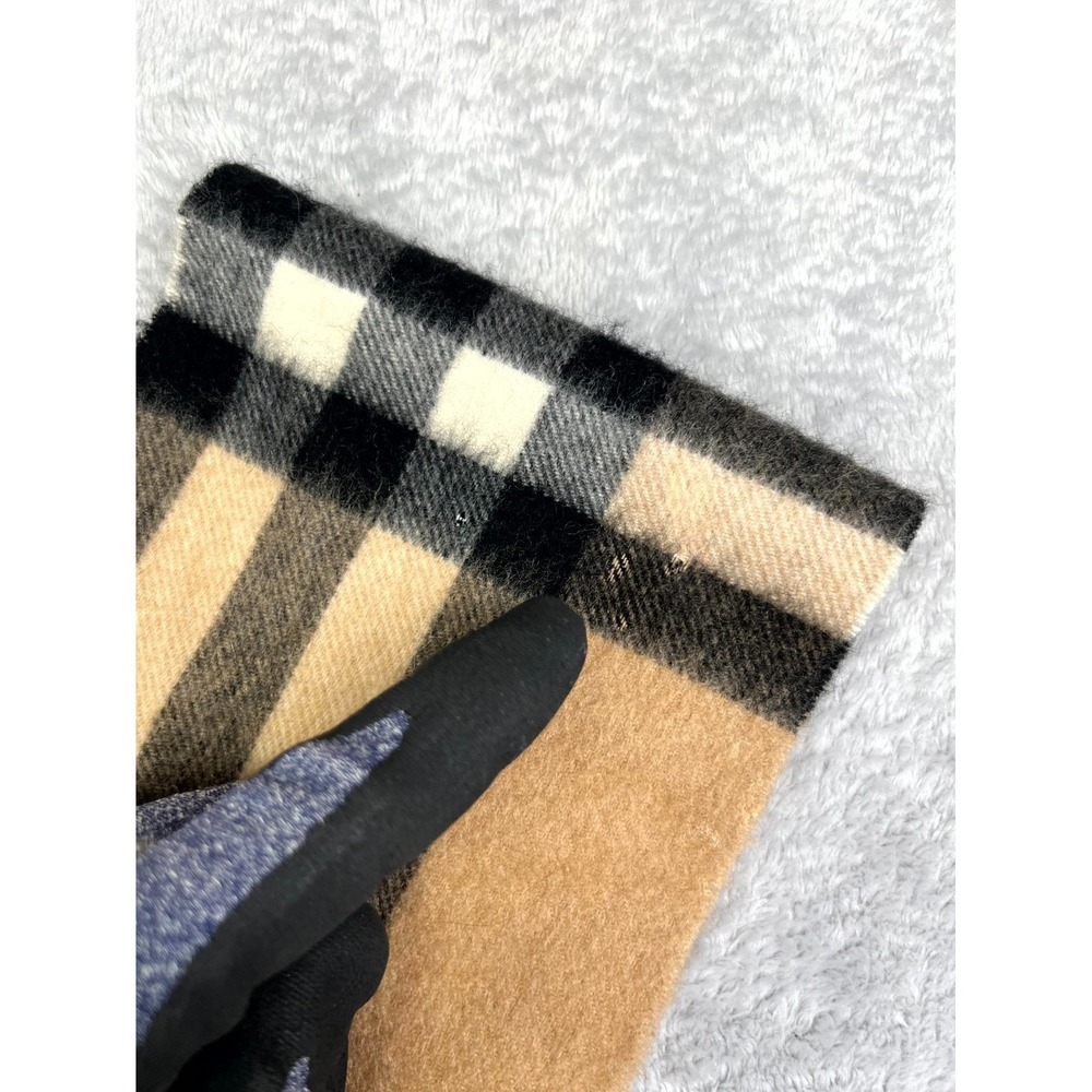 Burberry Cashmere Scarf Camel Iconic Classic Nova Check 48" x 6" Fringe Scotland - Picture 6 of 10